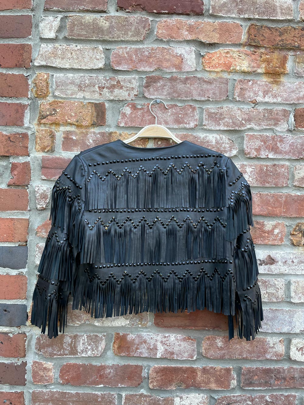 guess marciano butter leather fringe crop leather jacket
