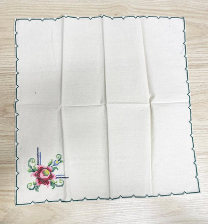 x4 vintage cross stitch flower napkins - good market thrift store
