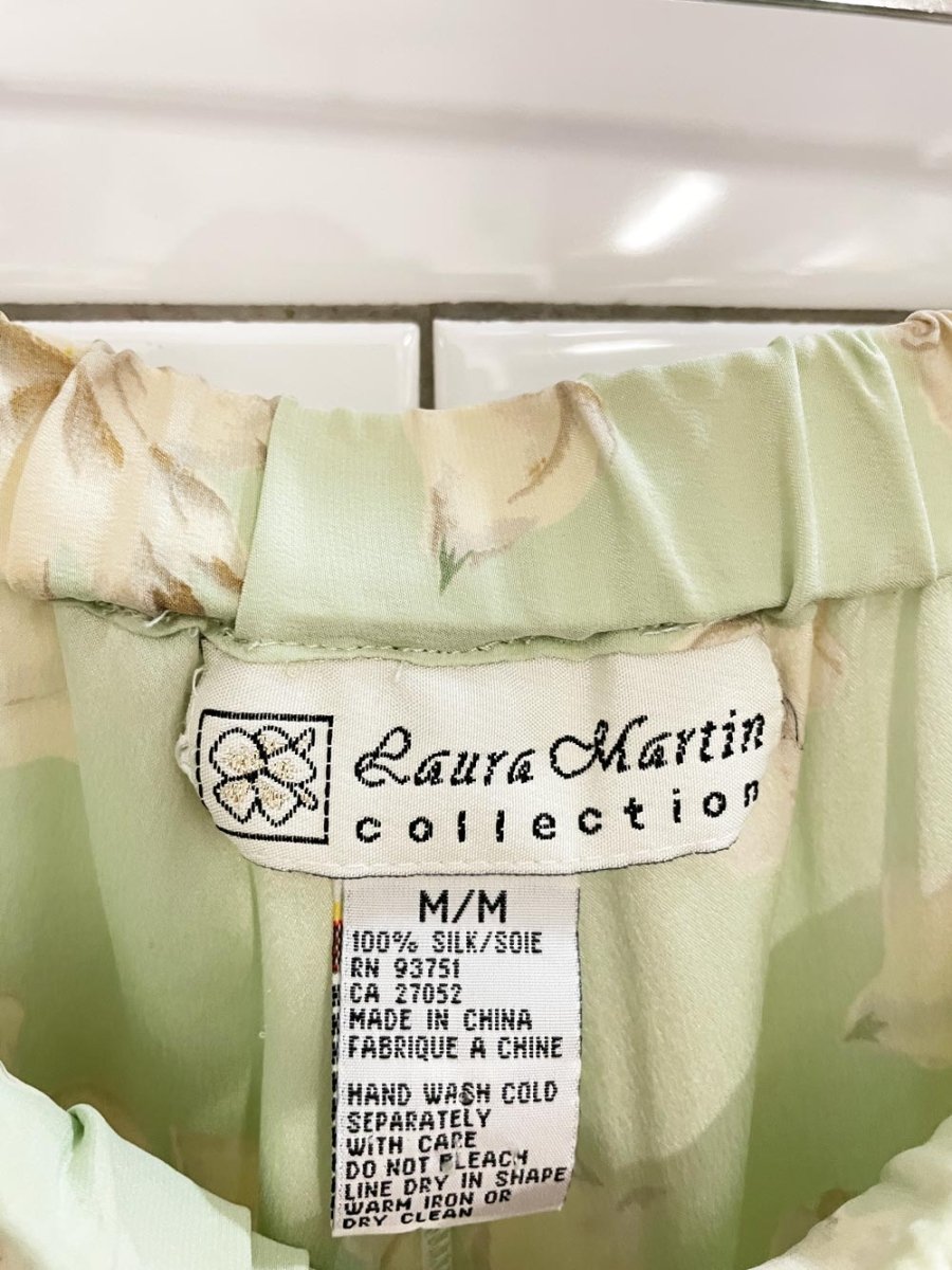 vintage 00s laura martin 100% silk floral midi skirt - good market thrift store