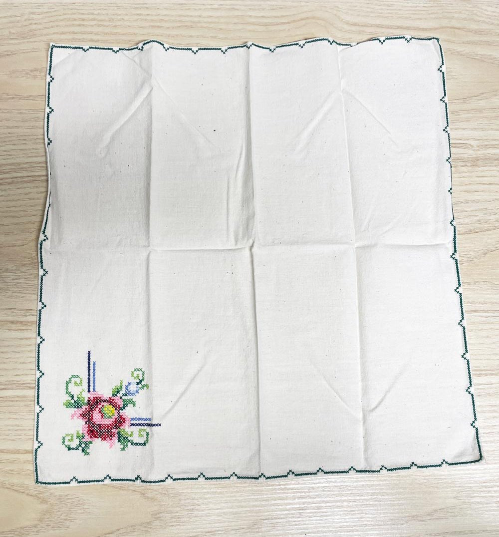 x4 vintage cross stitch flower napkins - good market thrift store