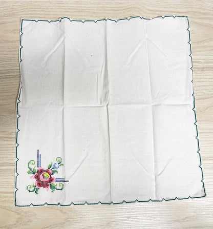 x4 vintage cross stitch flower napkins - good market thrift store
