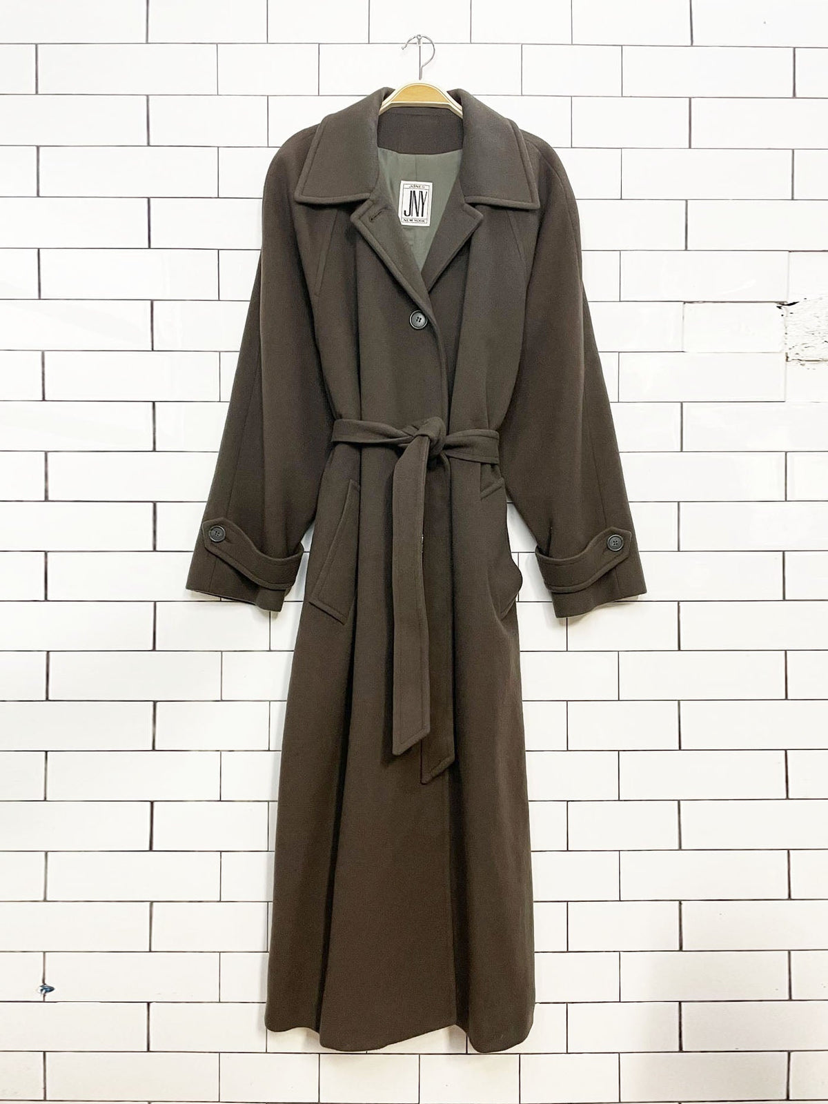 vintage 90s jones new york 100% wool belted long coat