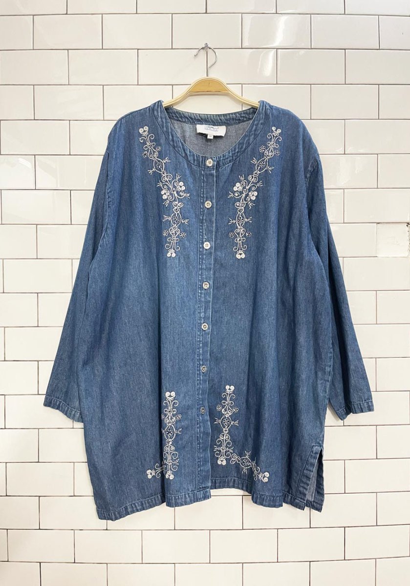 vintage 00s embroidered denim shirt - good market thrift store
