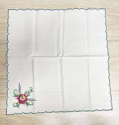 x4 vintage cross stitch flower napkins - good market thrift store
