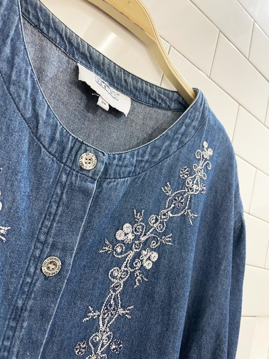 vintage 00s embroidered denim shirt - good market thrift store