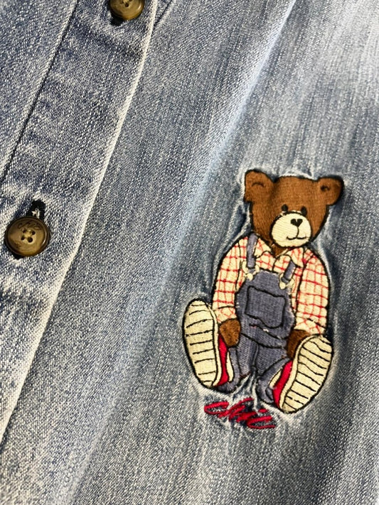 vintage 90s chic teddy bear denim shirt - good market thrift store