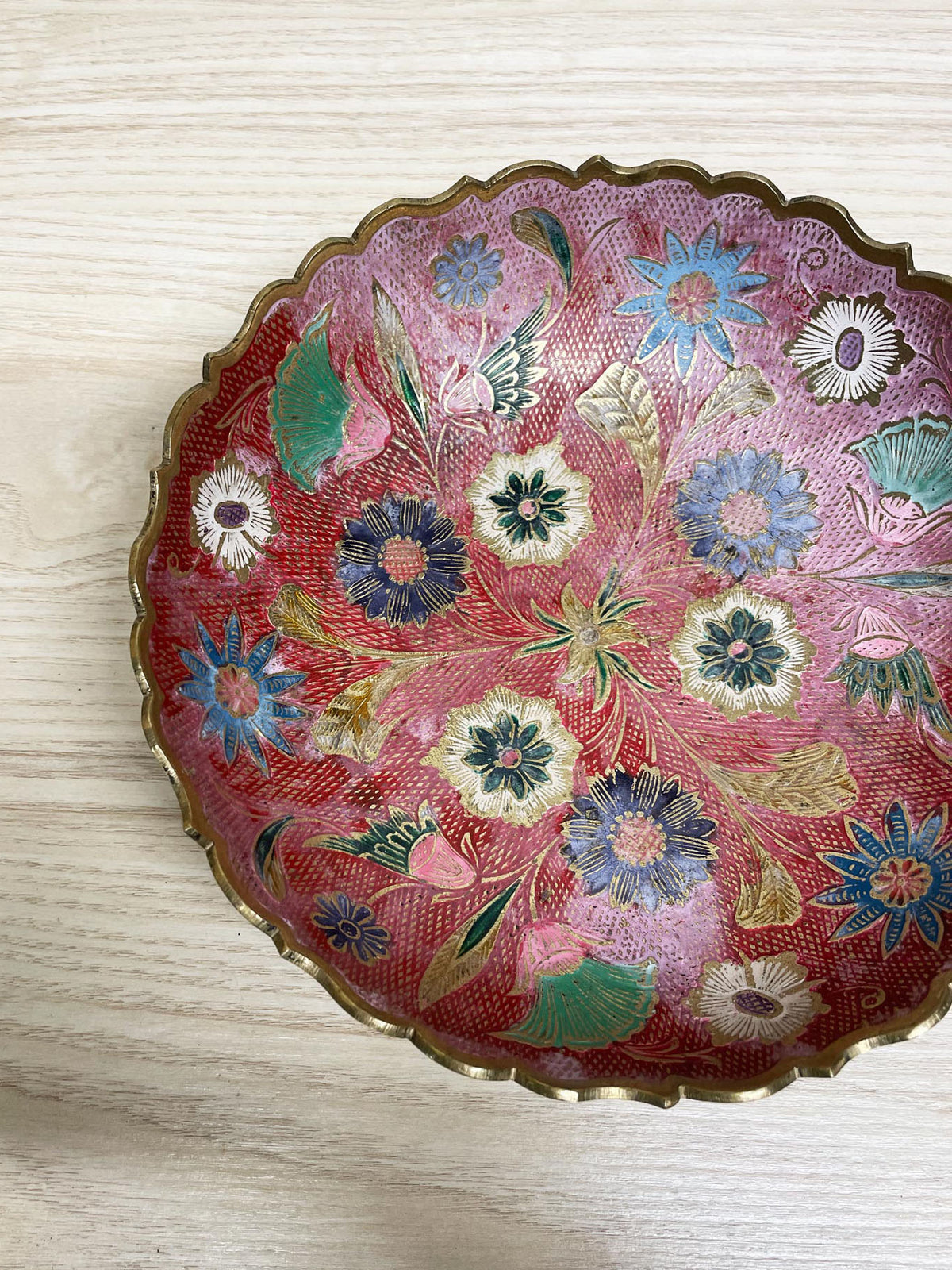 vintage hand-painted brass floral catch-all bowl