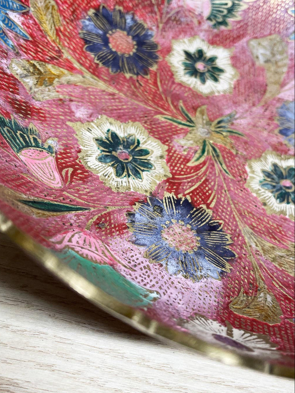 vintage hand-painted brass floral catch-all bowl