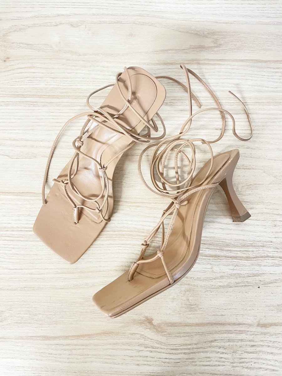 zara strappy thong square toe heeled sandals - good market thrift store