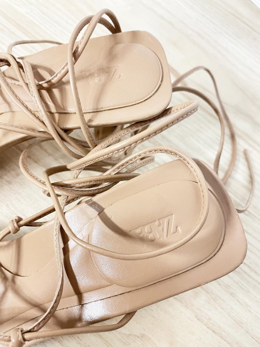 zara strappy thong square toe heeled sandals - good market thrift store
