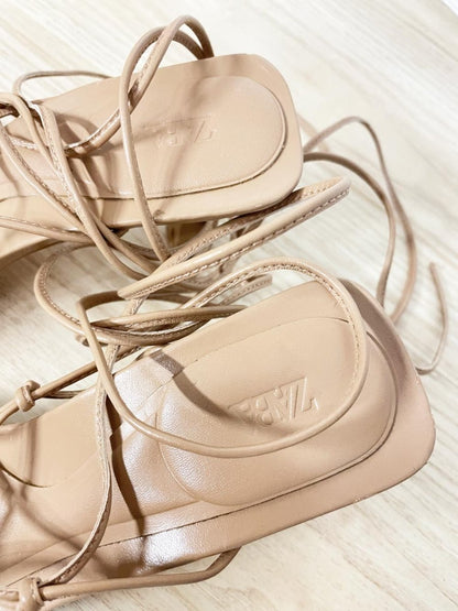 zara strappy thong square toe heeled sandals - good market thrift store