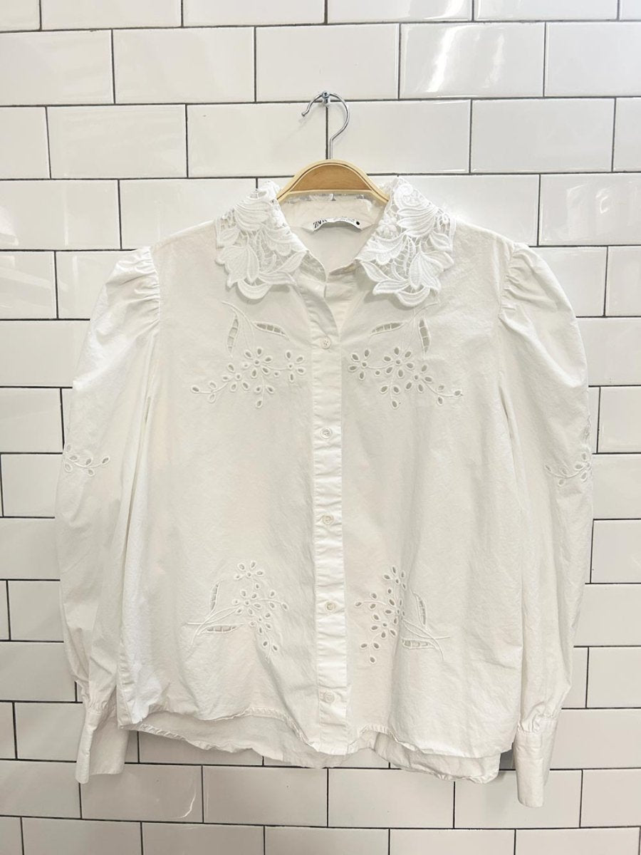 zara polin flower embroidered eyelet blouse - good market thrift store