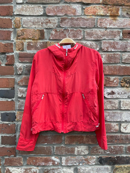 vintage red silk packable jacket