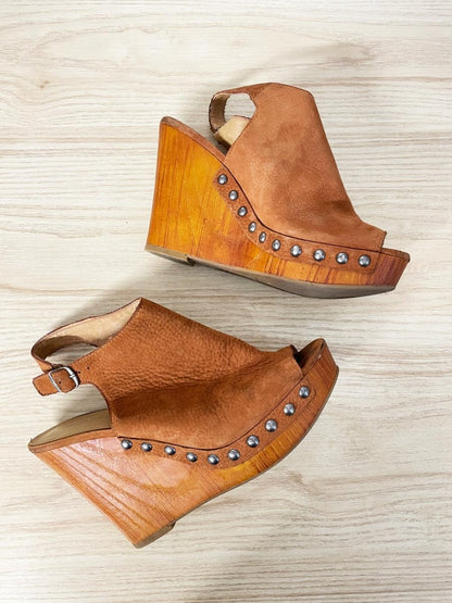 lucky brand boho studded wooden wedge leather sandals - good market thrift store