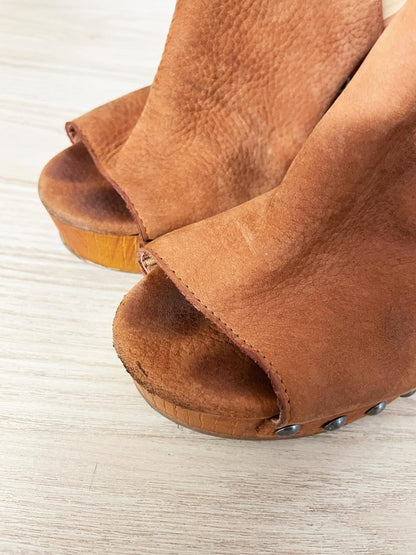 lucky brand boho studded wooden wedge leather sandals - good market thrift store