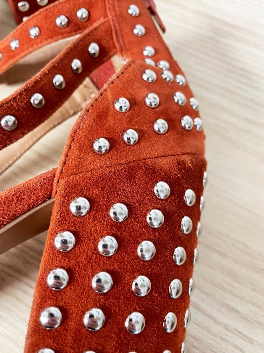 steven madden fara suede studded block heel sandal - good market thrift store