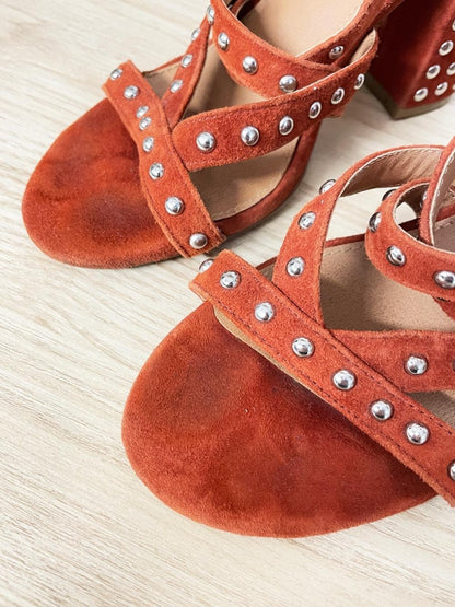 steven madden fara suede studded block heel sandal - good market thrift store