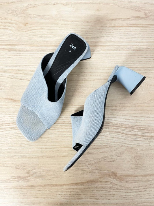zara denim heeled sandals - good market thrift store