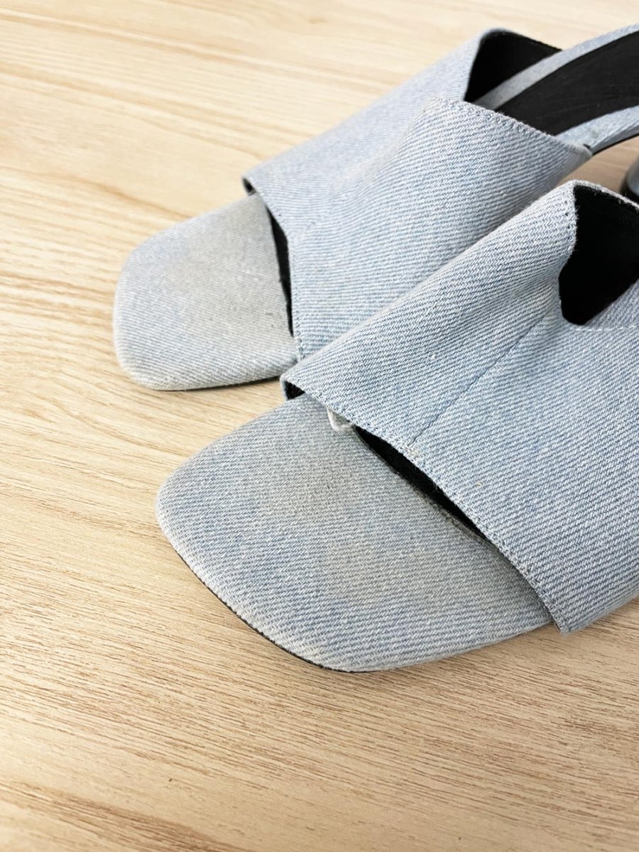 zara denim heeled sandals - good market thrift store