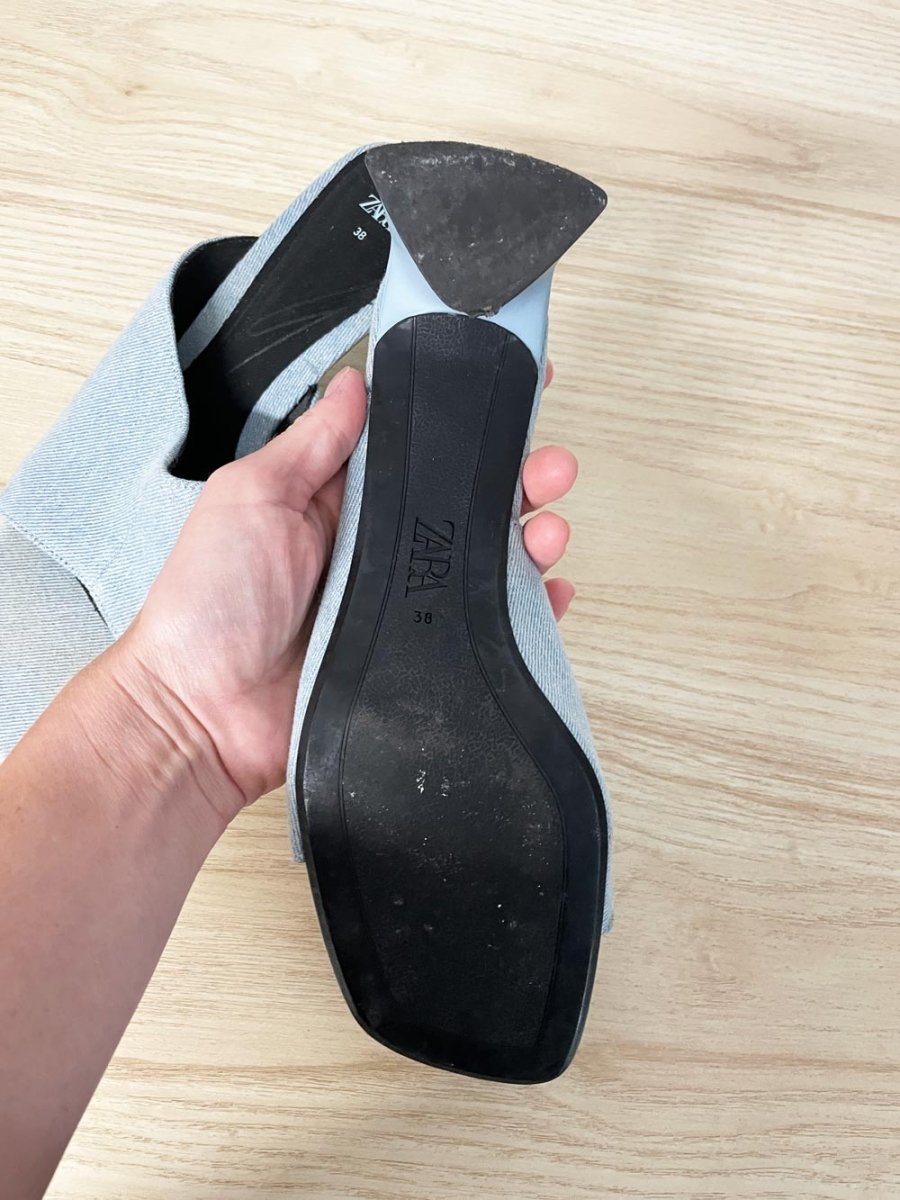 zara denim heeled sandals - good market thrift store