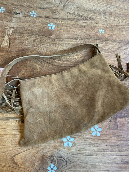 cuero boho fringe suede leather shoulder bag
