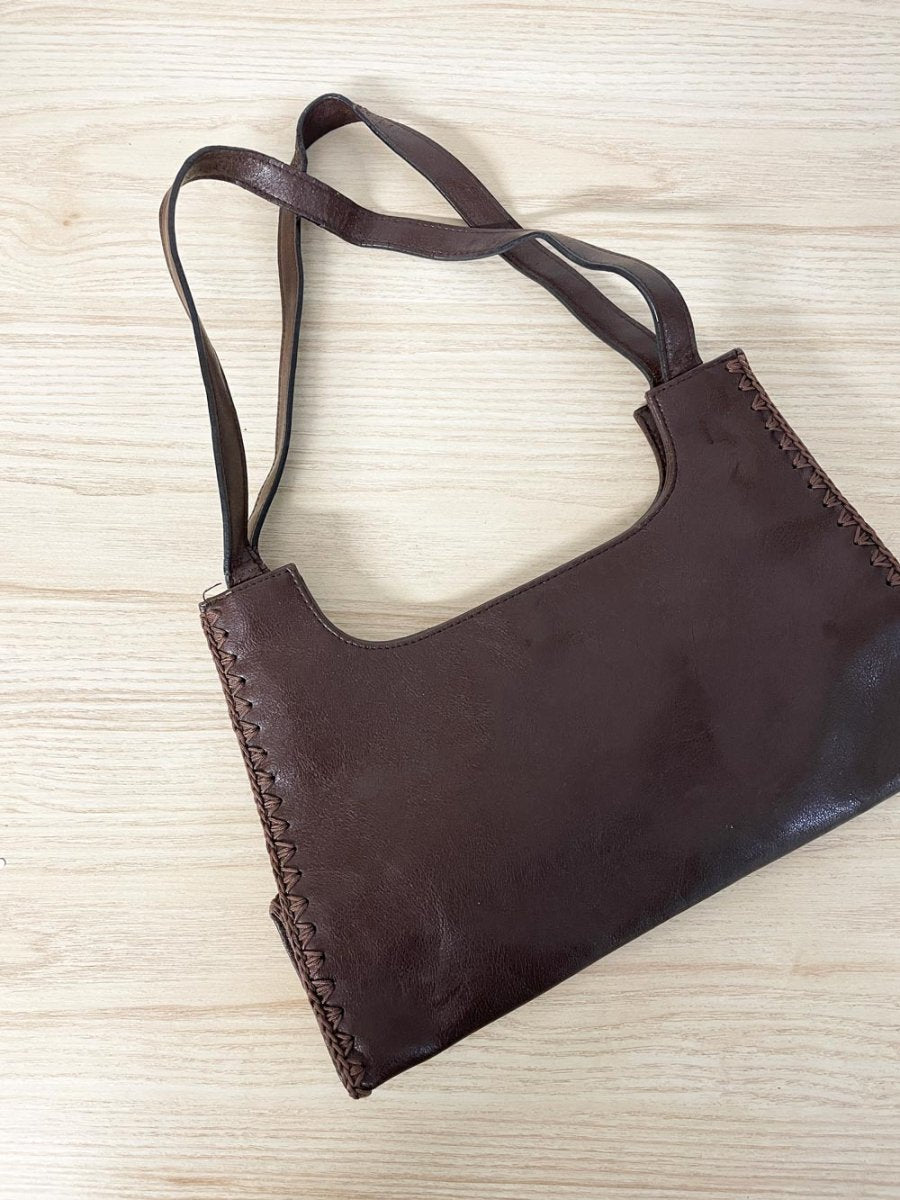 vintage 00s crochet edge faux leather shoulder bag - good market thrift store