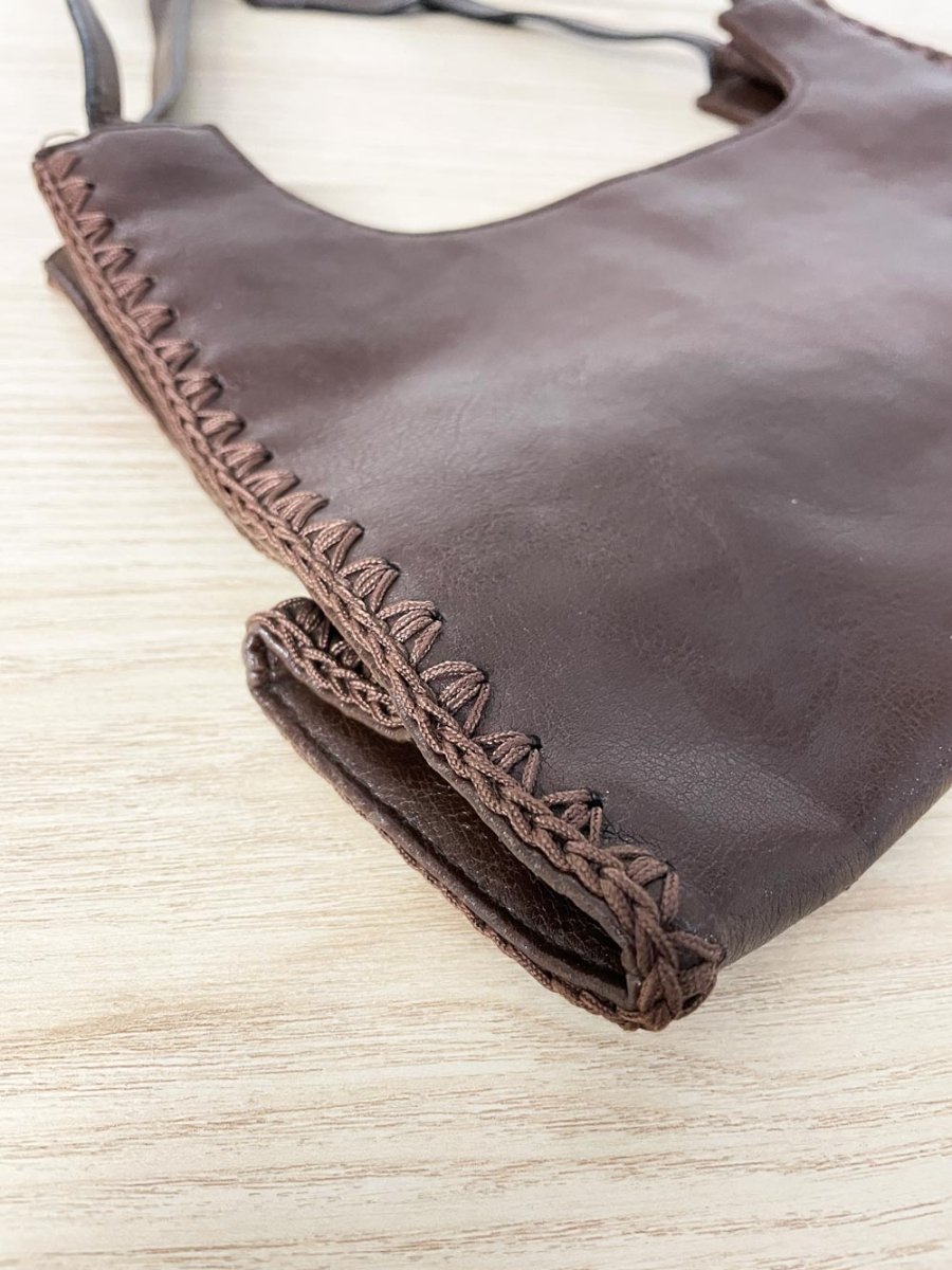 vintage 00s crochet edge faux leather shoulder bag - good market thrift store