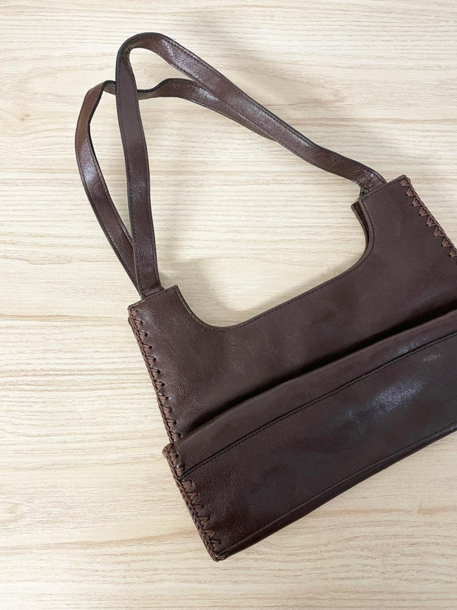 vintage 00s crochet edge faux leather shoulder bag - good market thrift store