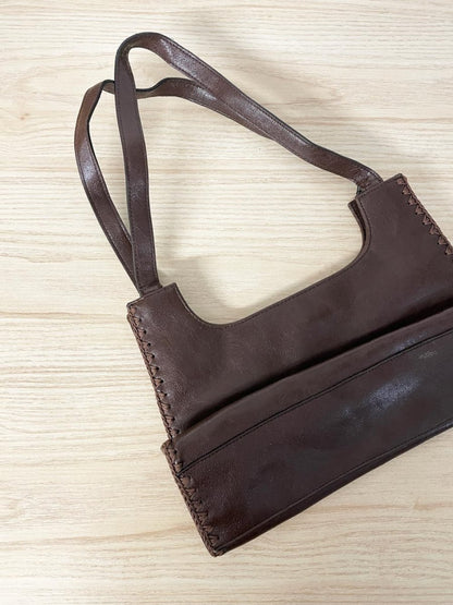 vintage 00s crochet edge faux leather shoulder bag - good market thrift store