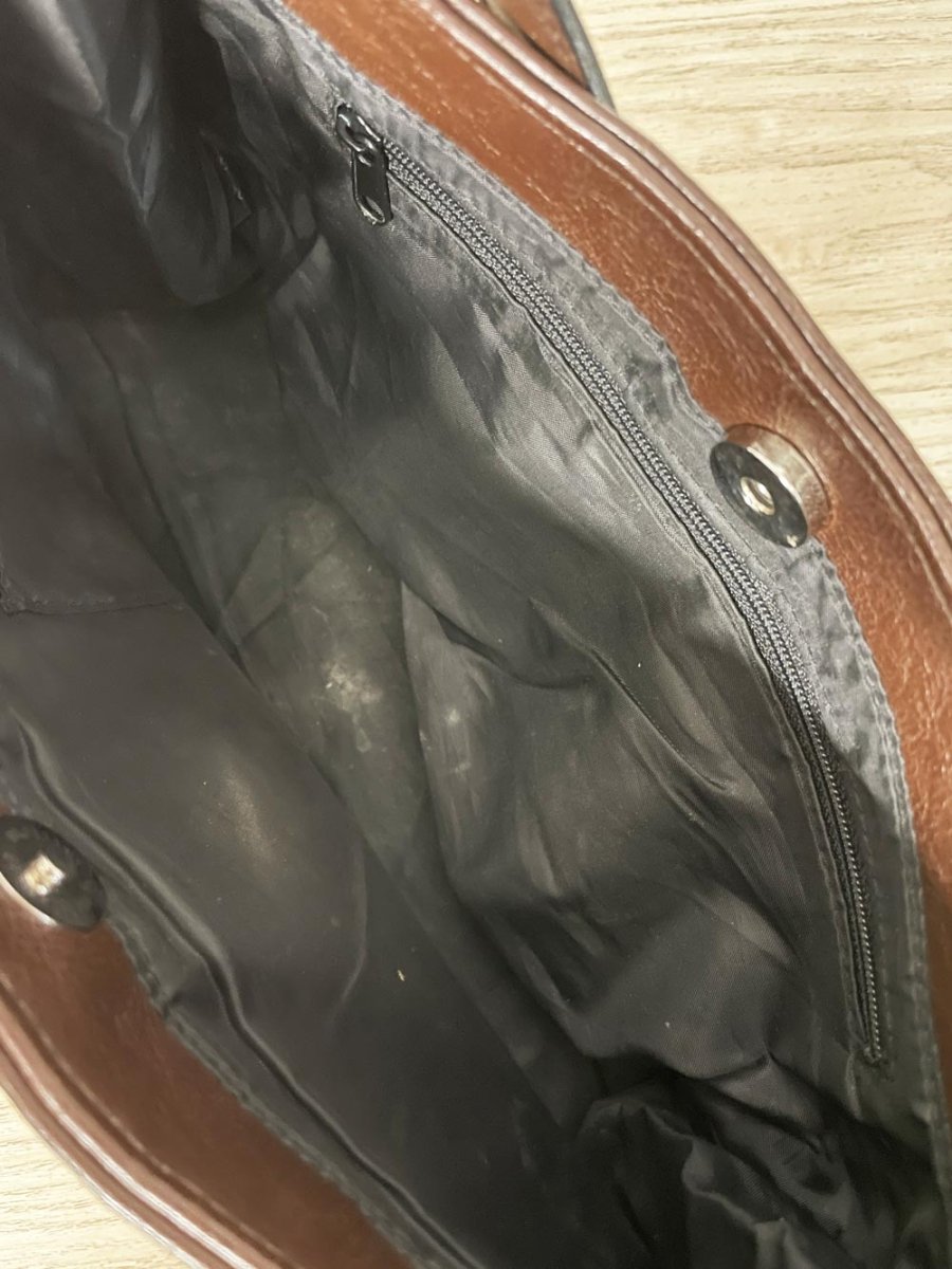 vintage 00s crochet edge faux leather shoulder bag - good market thrift store