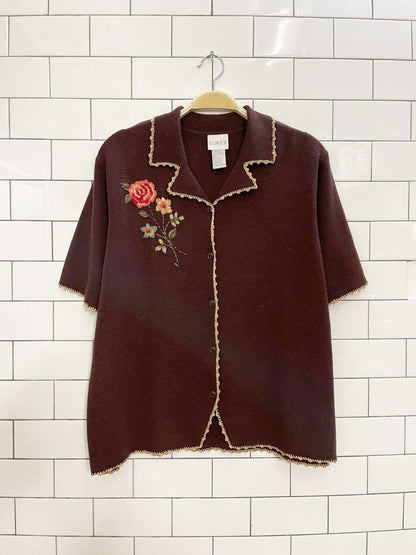 vintage 00s koret embroidered ss knit cardigan polo - good market thrift store