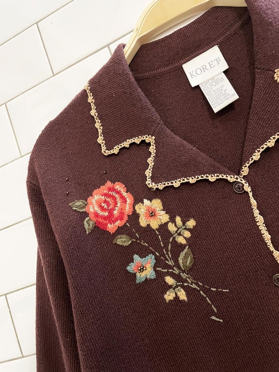 vintage 00s koret embroidered ss knit cardigan polo - good market thrift store