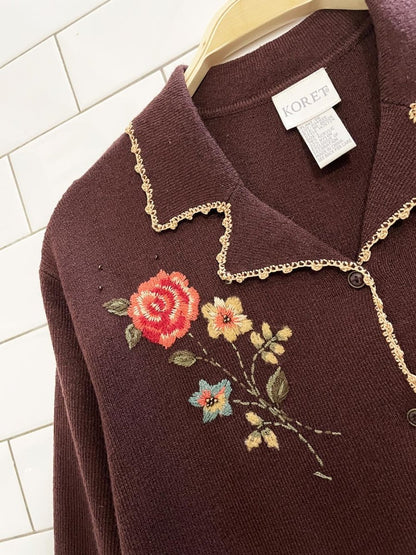 vintage 00s koret embroidered ss knit cardigan polo - good market thrift store