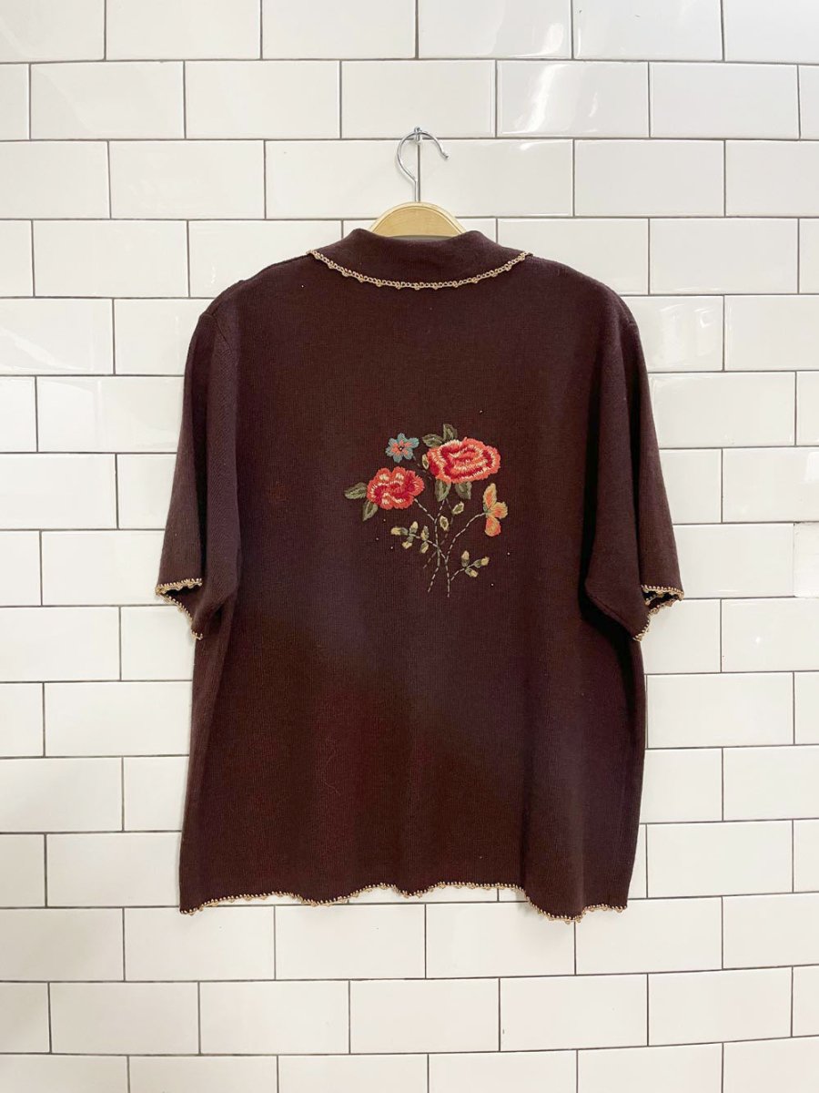 vintage 00s koret embroidered ss knit cardigan polo - good market thrift store