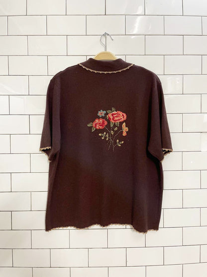 vintage 00s koret embroidered ss knit cardigan polo - good market thrift store