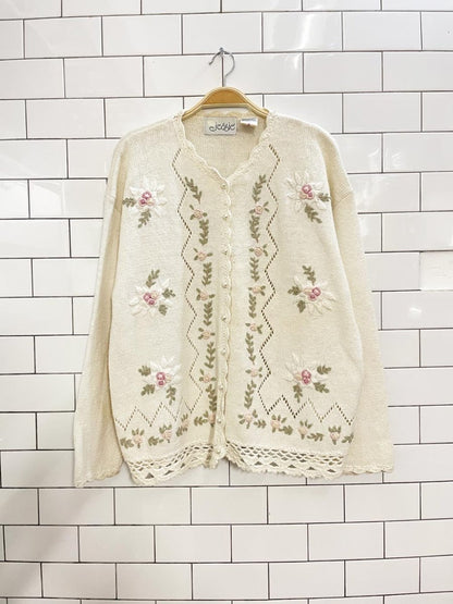 vintage 90s jessie embroidered floral knit cardigan - good market thrift store