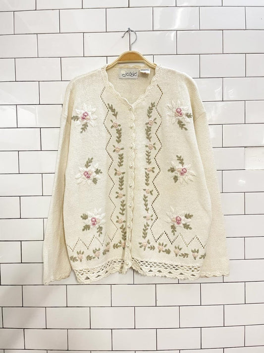 vintage 90s jessie embroidered floral knit cardigan - good market thrift store