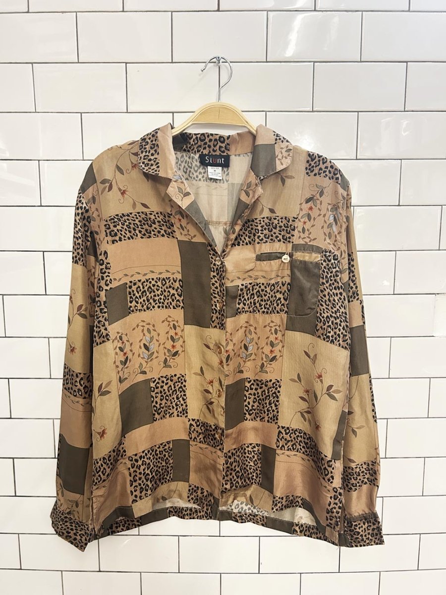 vintage 00s stunt abstract animal print silk shirt - good market thrift store