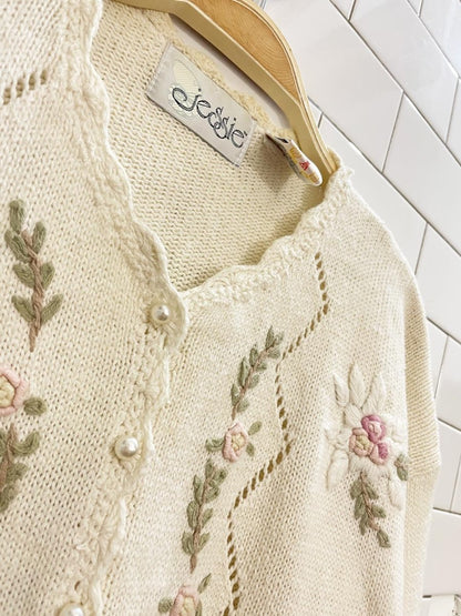 vintage 90s jessie embroidered floral knit cardigan - good market thrift store