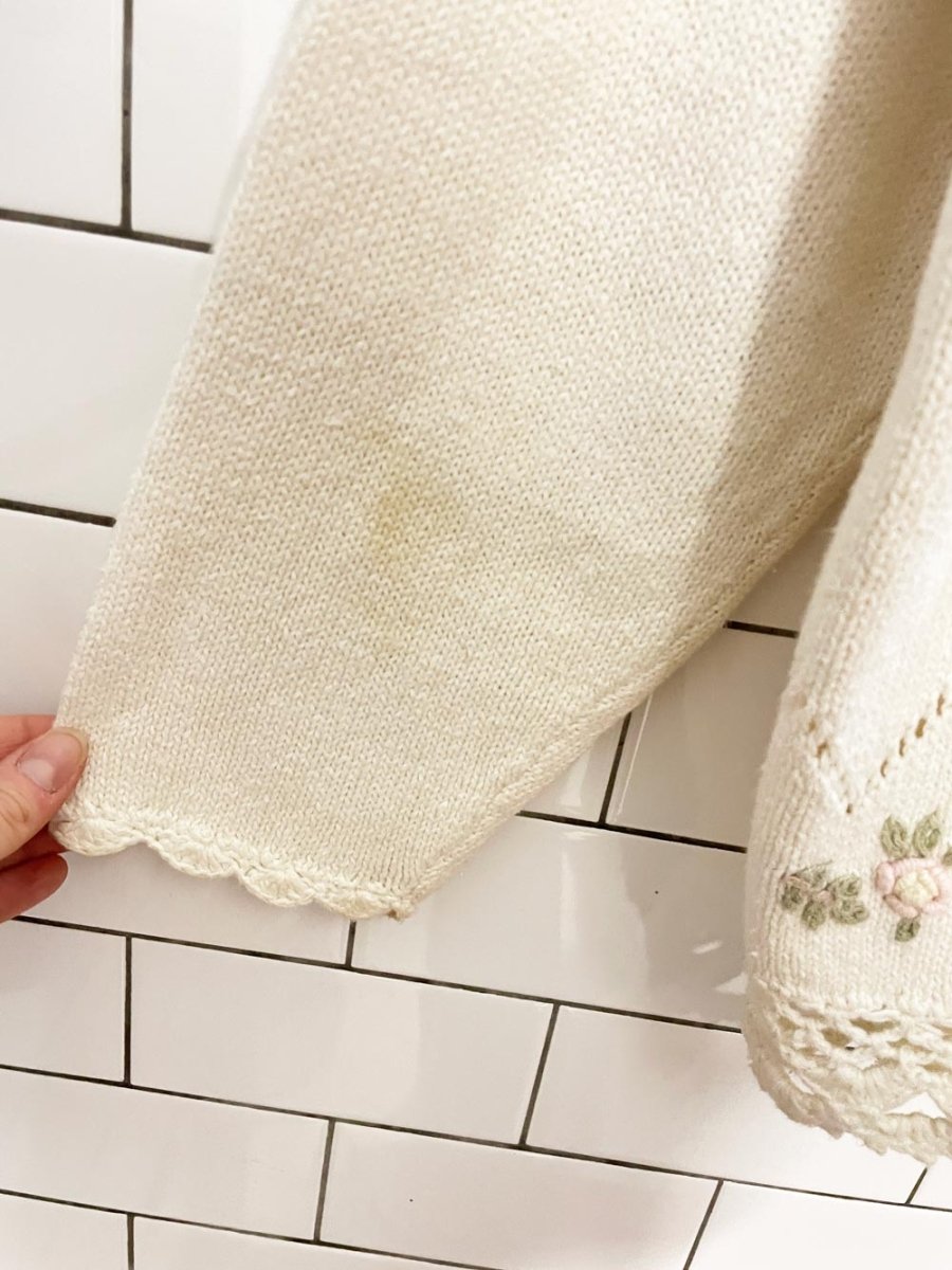 vintage 90s jessie embroidered floral knit cardigan - good market thrift store