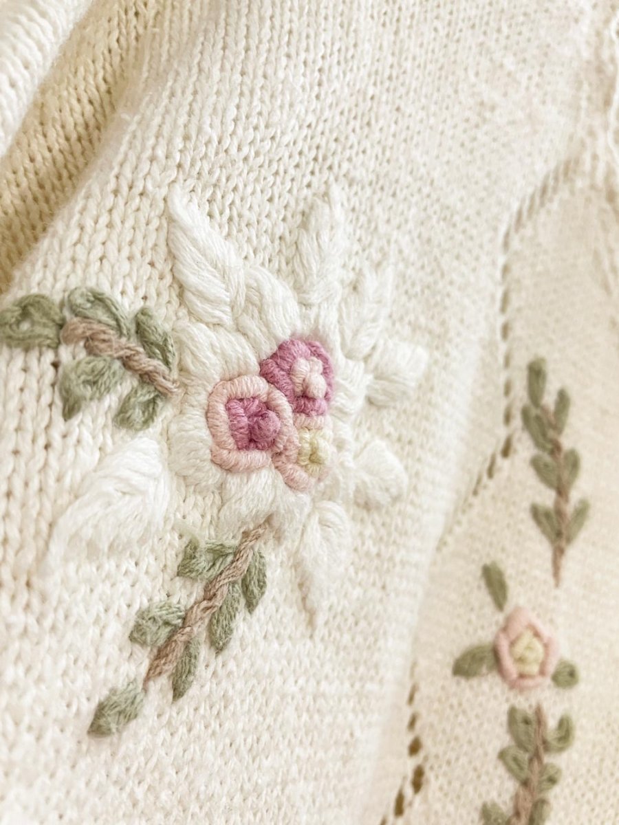vintage 90s jessie embroidered floral knit cardigan - good market thrift store