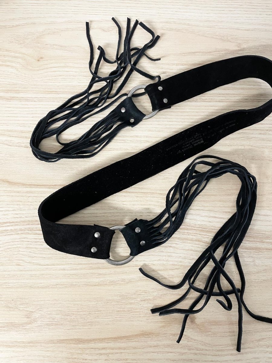 y2k suede harness fringe tie waist belt - good market thrift store