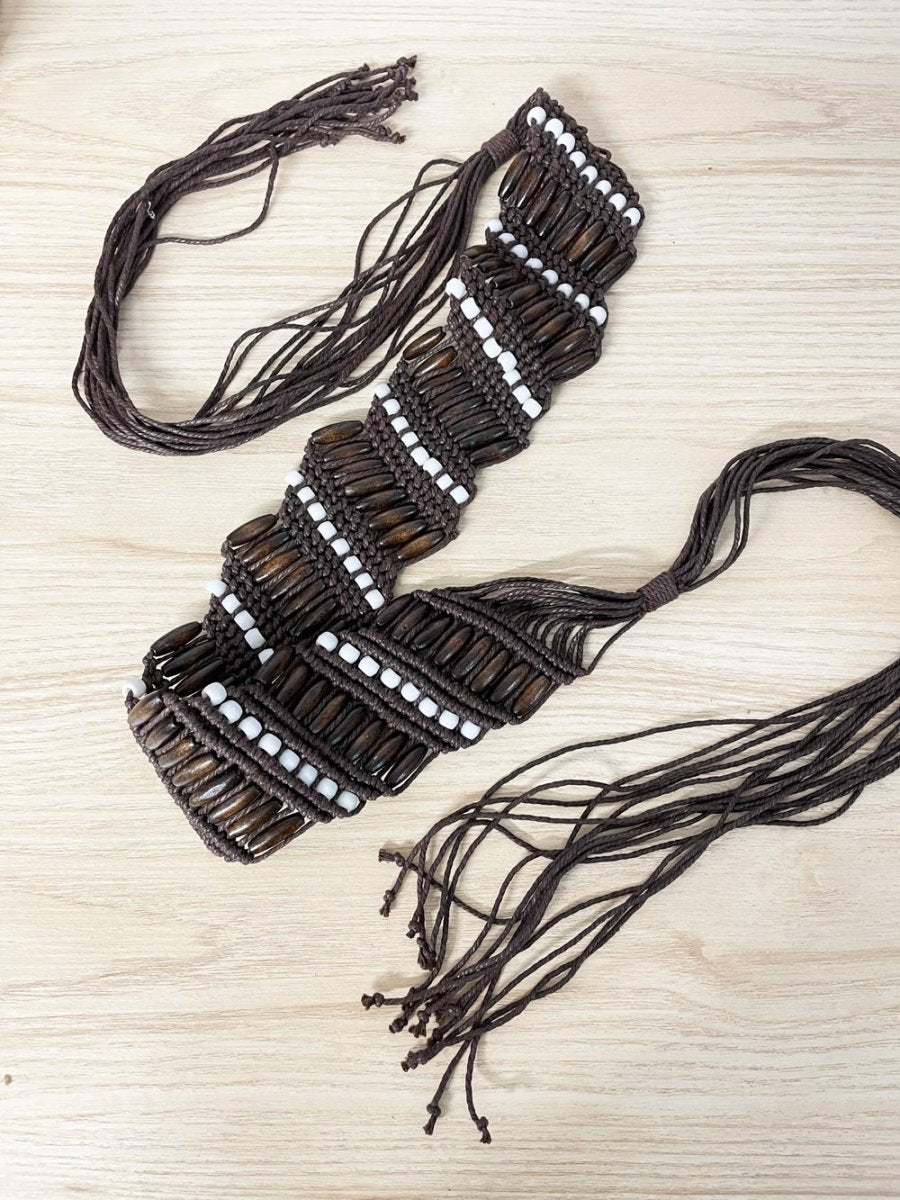 y2k boho beaded tie waist belt - good market thrift store