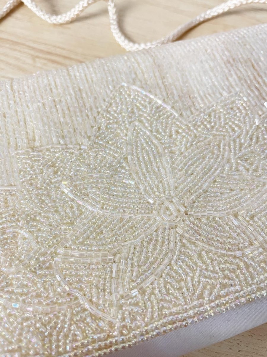 vintage satin floral beaded evening bag - good market thrift store