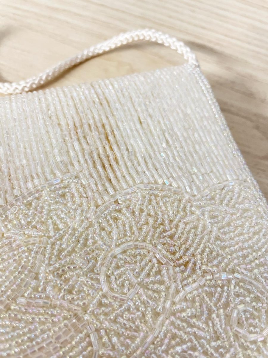 vintage satin floral beaded evening bag - good market thrift store