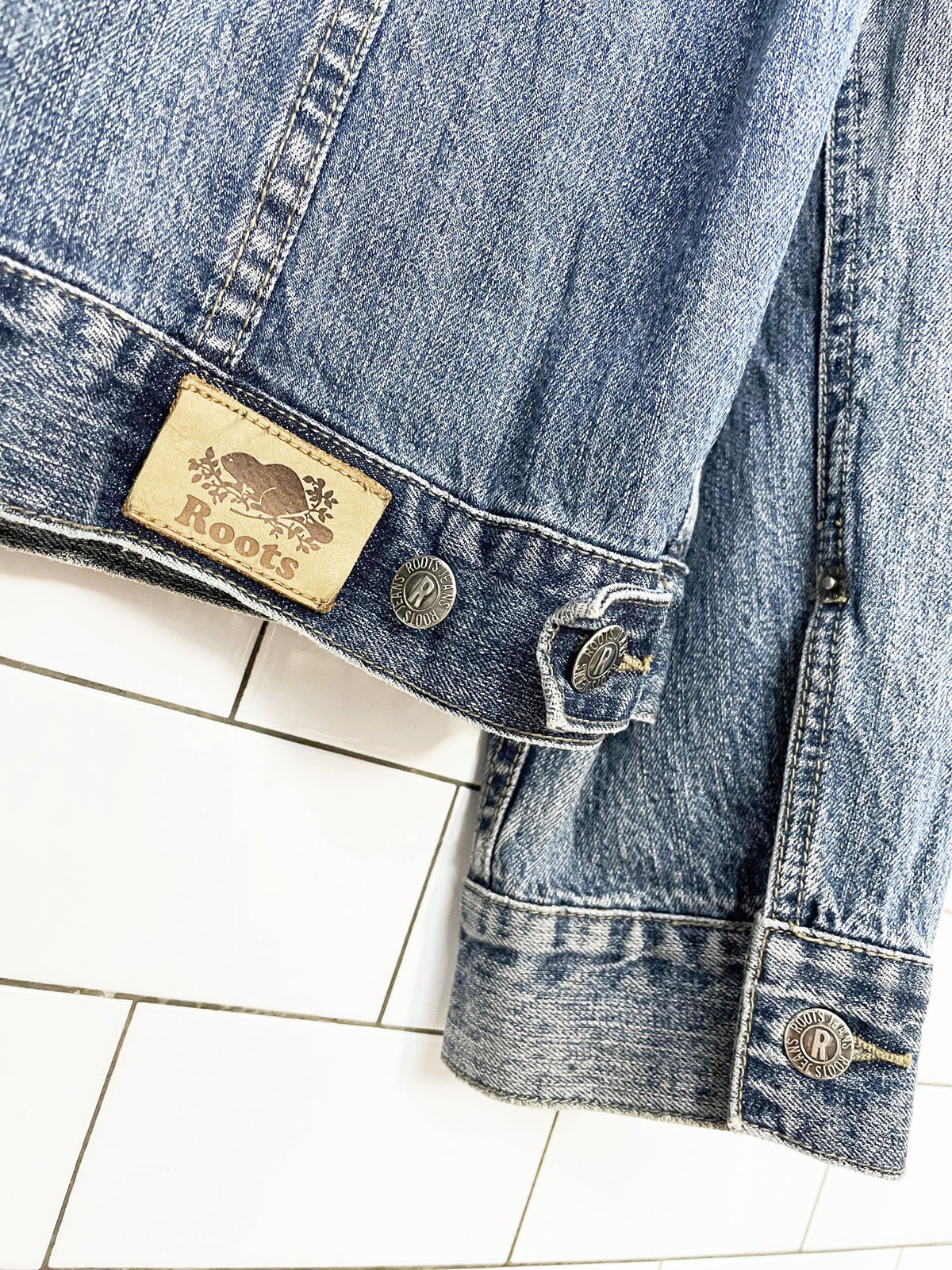 vintage 00s roots 73 denim trucker jacket