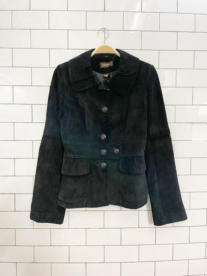 vintage 00s danier peplum hem suede jacket - good market thrift store