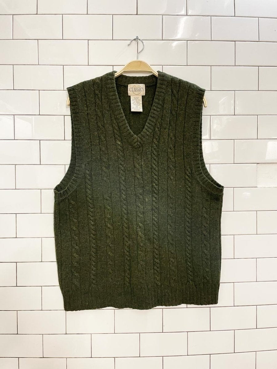 vintage 90s classics cable knit wool vest - good market thrift store
