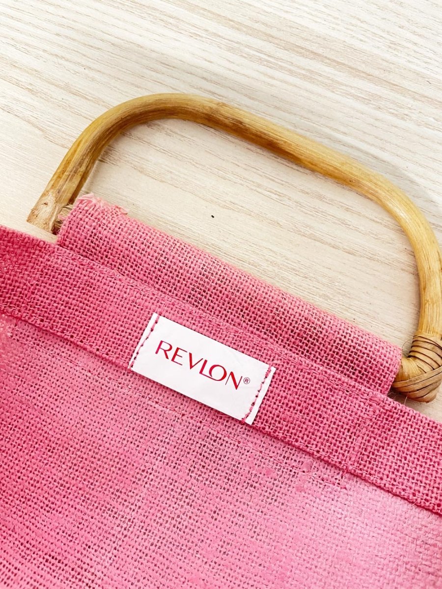 vintage 70s revlon bamboo handle woven tote - good market thrift store