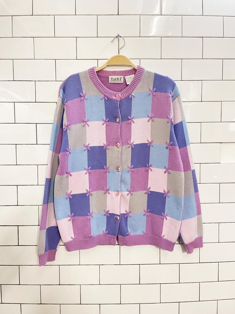 vintage 00s tabi flower check knit cardigan - good market thrift store